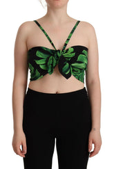 Dolce & Gabbana Black Green Leaf Silk Halter Cropped Top -   -  Dolce & Gabbana.